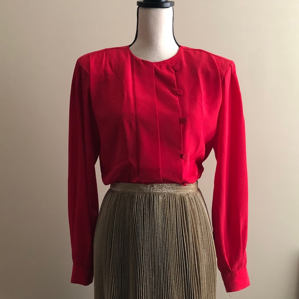 Anne Klein 80s Vintage Size 10 Blush Red Women’s Blouse